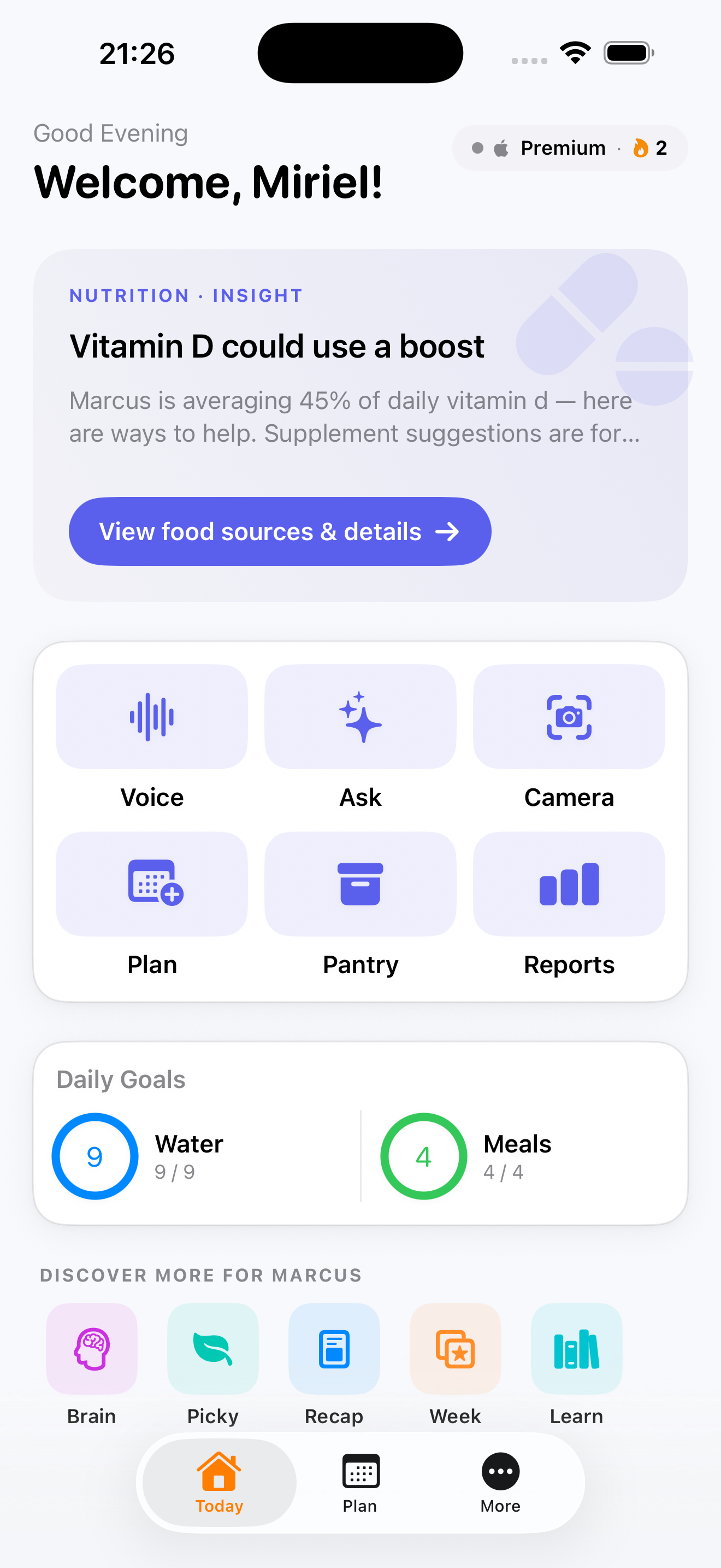 Miriel AI app home screen